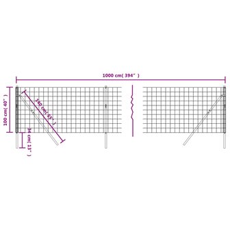 Draadgaashek 1x10 m gegalvaniseerd staal antracietkleurig 5