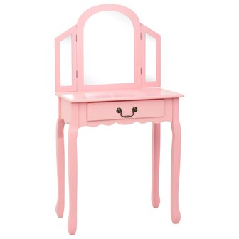 Kaptafel met kruk 65x36x128 cm paulowniahout MDF roze 2