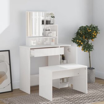 Kaptafel met spiegel 86,5x35x136 cm hoogglans wit 3