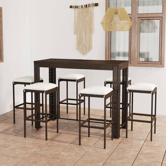 7-delige Tuinbarset met kussens poly rattan bruin 1