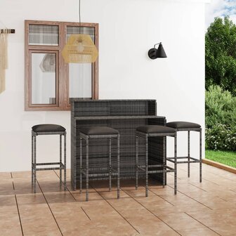 5-delige Tuinbarset met kussens grijs 1