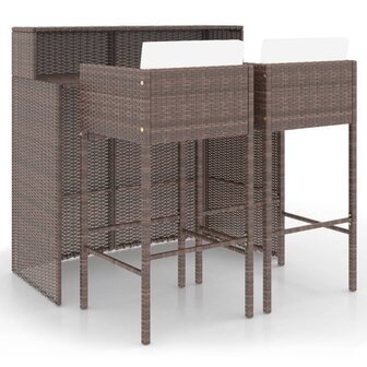 3-delige Tuinbarset met kussens poly rattan bruin 2