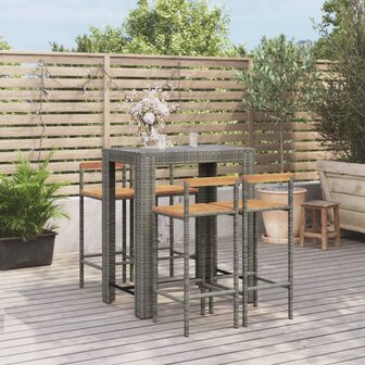 5-delige Tuinbarset poly rattan en massief acaciahout grijs 1