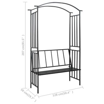 Tuinboog met bank 128x50x207 cm ijzer zwart  7