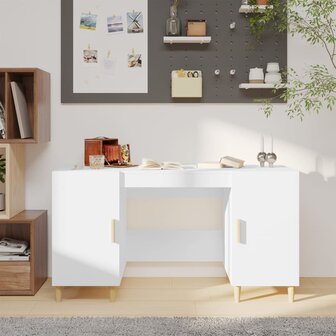 Bureau 140x50x75 cm bewerkt hout wit 1