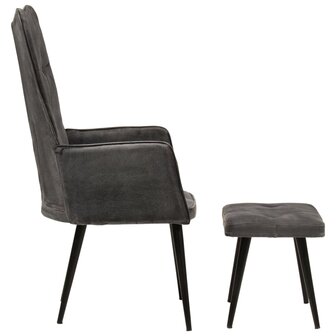 Fauteuil met voetenbank vintage stijl canvas zwart 3