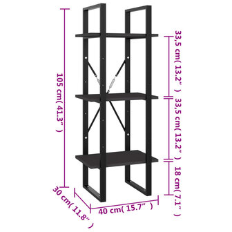 Boekenkast met 3 schappen 40x30x105 cm bewerkt hout grijs 7