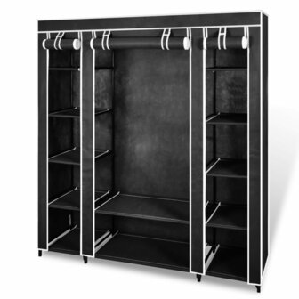 Kledingkast met vakken en stangen 45x150x176 cm stof zwart   1