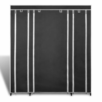 Kledingkast met vakken en stangen 45x150x176 cm stof zwart   2