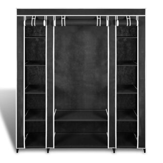 Kledingkast met vakken en stangen 45x150x176 cm stof zwart   5