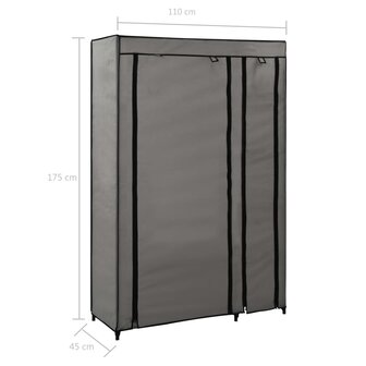 Kledingkast opvouwbaar 110x45x175 cm stof grijs 7