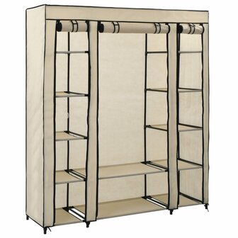 Kledingkast met vakken en stangen 150x45x176 cm stof cr&egrave;me 1