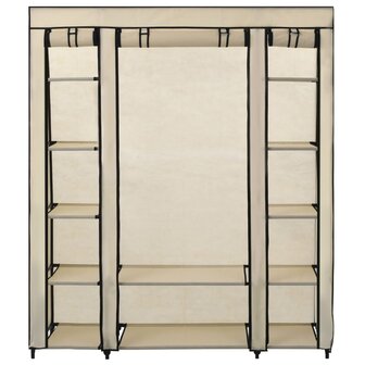 Kledingkast met vakken en stangen 150x45x176 cm stof cr&egrave;me 2