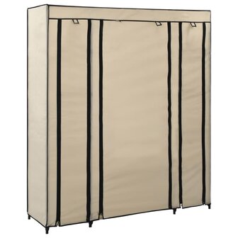 Kledingkast met vakken en stangen 150x45x176 cm stof cr&egrave;me 3