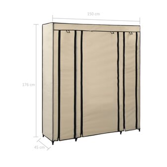 Kledingkast met vakken en stangen 150x45x176 cm stof cr&egrave;me 6