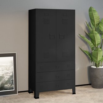 Kledingkast industrieel 90x50x180 cm metaal zwart 1