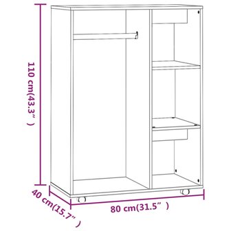 Kledingkast 80x40x110 cm bewerkt hout gerookt eikenkleurig 8