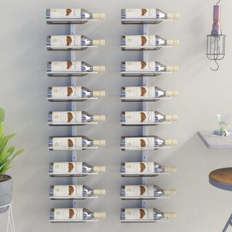 Wijnrekken 2 st wandmontage voor 9 flessen ijzer wit 1