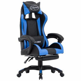 Racestoel met voetensteun kunstleer blauw en zwart 1