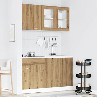 4-delige Keukenkastenset bewerkt hout artisanaal eikenkleurig 1