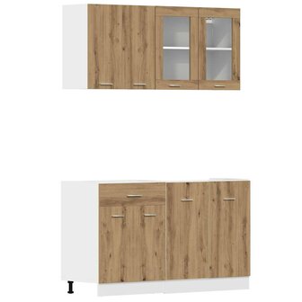 4-delige Keukenkastenset bewerkt hout artisanaal eikenkleurig 2