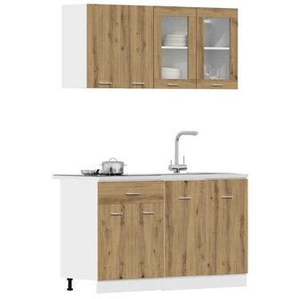 4-delige Keukenkastenset bewerkt hout artisanaal eikenkleurig 3