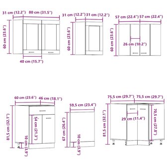 11-delige Keukenkastenset bewerkt hout artisanaal eiken 9
