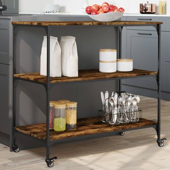 Keukentrolley 102x50x95 cm bewerkt hout gerookt eikenkleurig 1
