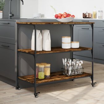 Keukentrolley 102x50x95 cm bewerkt hout gerookt eikenkleurig 4