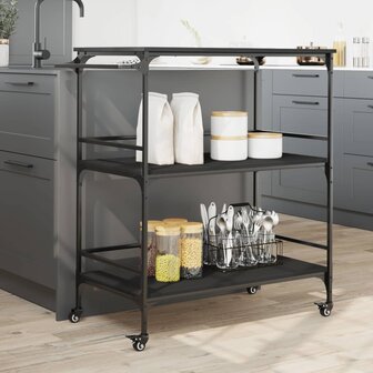 Keukentrolley 100,5x50x105 cm bewerkt hout zwart 4