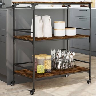 Keukentrolley 100,5x50x105 cm bewerkt hout gerookt eikenkleurig 1