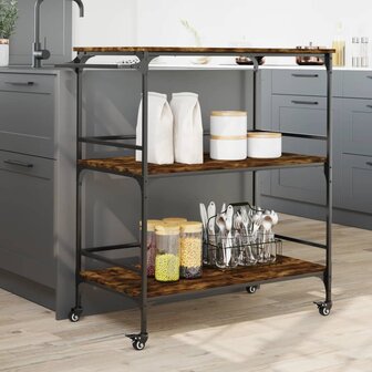 Keukentrolley 100,5x50x105 cm bewerkt hout gerookt eikenkleurig 4