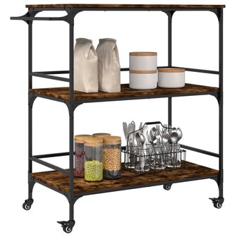 Keukentrolley 100,5x50x105 cm bewerkt hout gerookt eikenkleurig 5