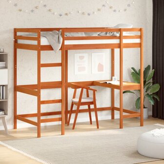 Hoogslaper met bureau massief grenenhout wasbruin 100x200 cm 1