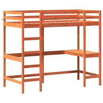 Hoogslaper met bureau massief grenenhout wasbruin 100x200 cm 3