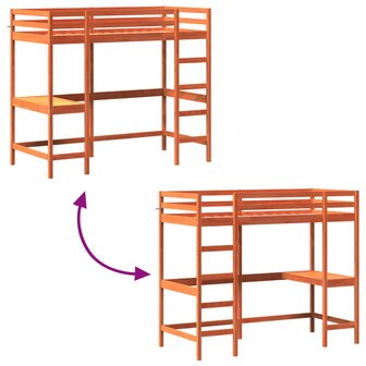 Hoogslaper met bureau massief grenenhout wasbruin 100x200 cm 7