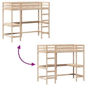 Hoogslaper met bureau massief grenenhout 90x200 cm 7