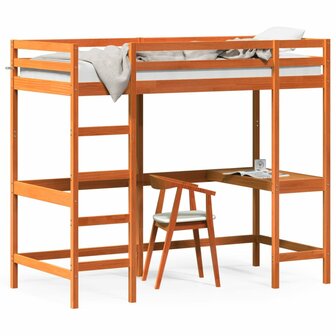 Hoogslaper met bureau massief grenenhout wasbruin 90x200 cm 2