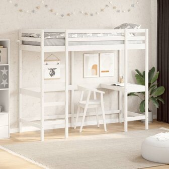 Hoogslaper met bureau massief grenenhout wit 75x190 cm 1