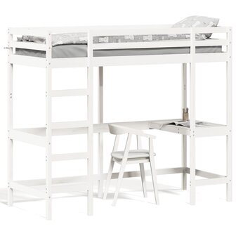 Hoogslaper met bureau massief grenenhout wit 75x190 cm 2