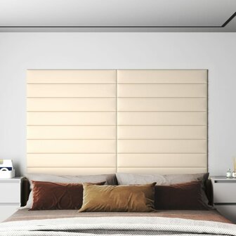 Wandpanelen 12 st 1,62 m&sup2; 90x15 cm fluweel cr&egrave;mekleurig 1
