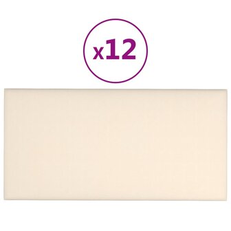 Wandpanelen 12 st 0,54 m&sup2; 30x15 cm fluweel cr&egrave;mekleurig 2