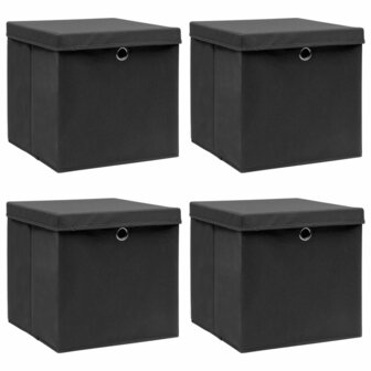 Opbergboxen met deksel 4 st 32x32x32 cm stof zwart 1