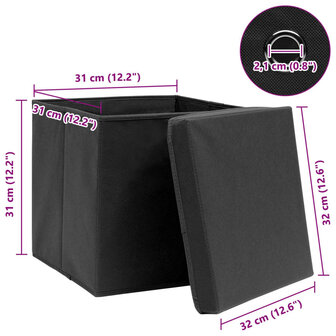 Opbergboxen met deksel 4 st 32x32x32 cm stof zwart 6