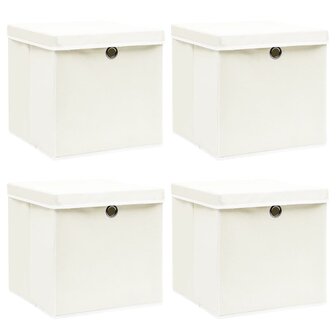 Opbergboxen met deksel 4 st 32x32x32 cm stof wit 1