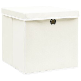 Opbergboxen met deksel 4 st 32x32x32 cm stof wit 2