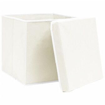 Opbergboxen met deksel 4 st 32x32x32 cm stof wit 3