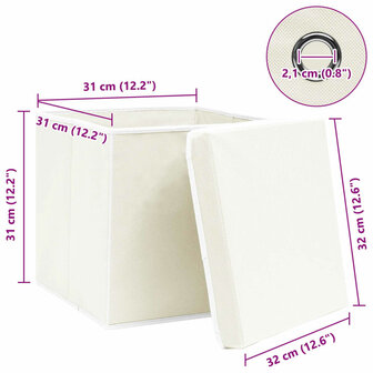 Opbergboxen met deksel 4 st 32x32x32 cm stof wit 6