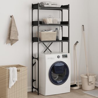Wasmachinekast 67x25x163 cm bewerkt hout zwart 1