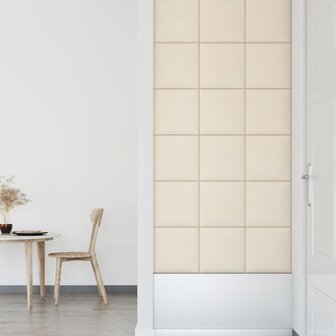 Wandpanelen 12 st 1,08 m&sup2; 30x30 cm fluweel cr&egrave;mekleurig 6